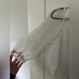 Womens Zara White Semi Sheer Polka Dot Blouse Size Small